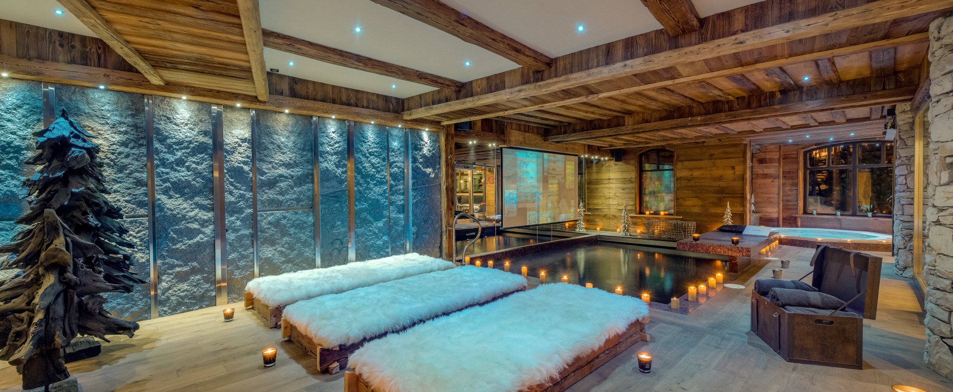 The stunning wellness area at the Chalet Lhotse
