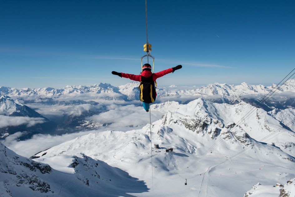 The Mont 4 Zipline in Verbier, one of the best winter activities in the mountains