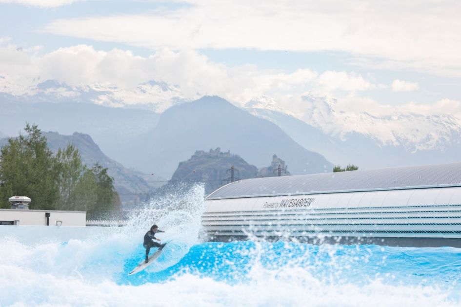 Surfing at Alaïa Bay is a bucket list item when spring skiing in Switzerland.