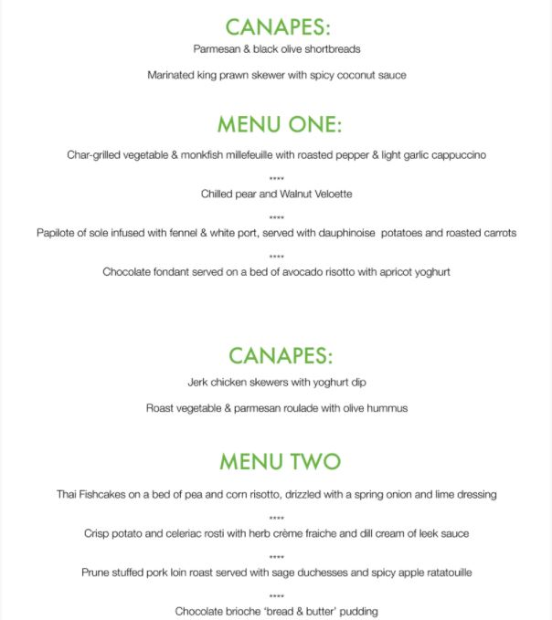 White Pearl Sample Menu