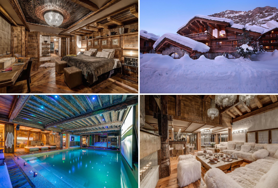 Collage of luxurious ski chalet in Val d'Isere, Chalet Marco Polo