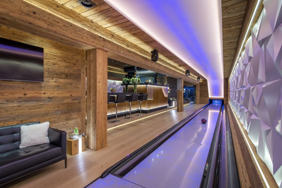 luxury chalet in Verbier, luxury chalets in Switzerland, Verbier chalet with a swimming pool, Verbier chalet with a games room, Verbier chalet with a bowling alley