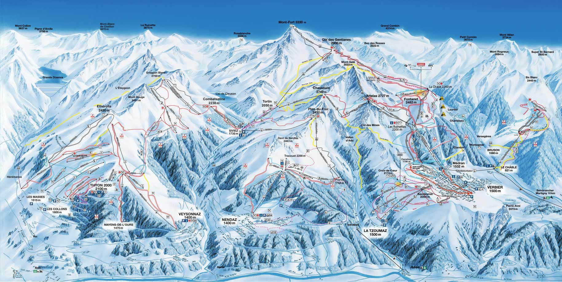 Verbier piste map, ski area map Verbier