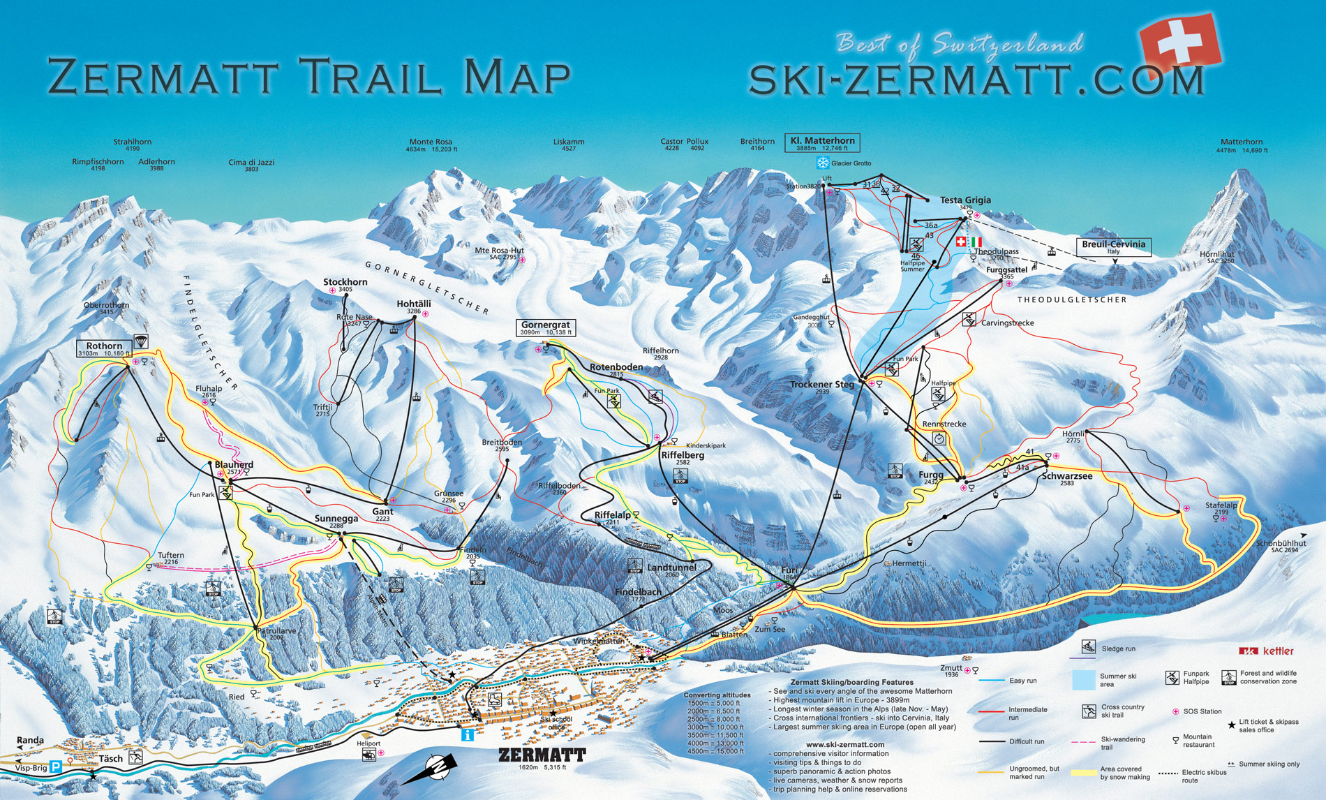 Zermatt Piste Map Zermatt piste map, ski area map in Zermatt