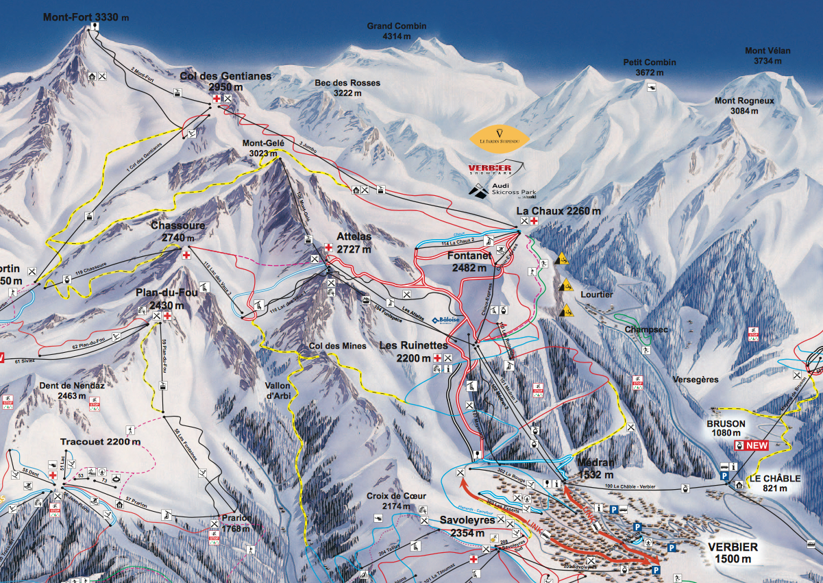 skiing in Verbier, Verbier piste map