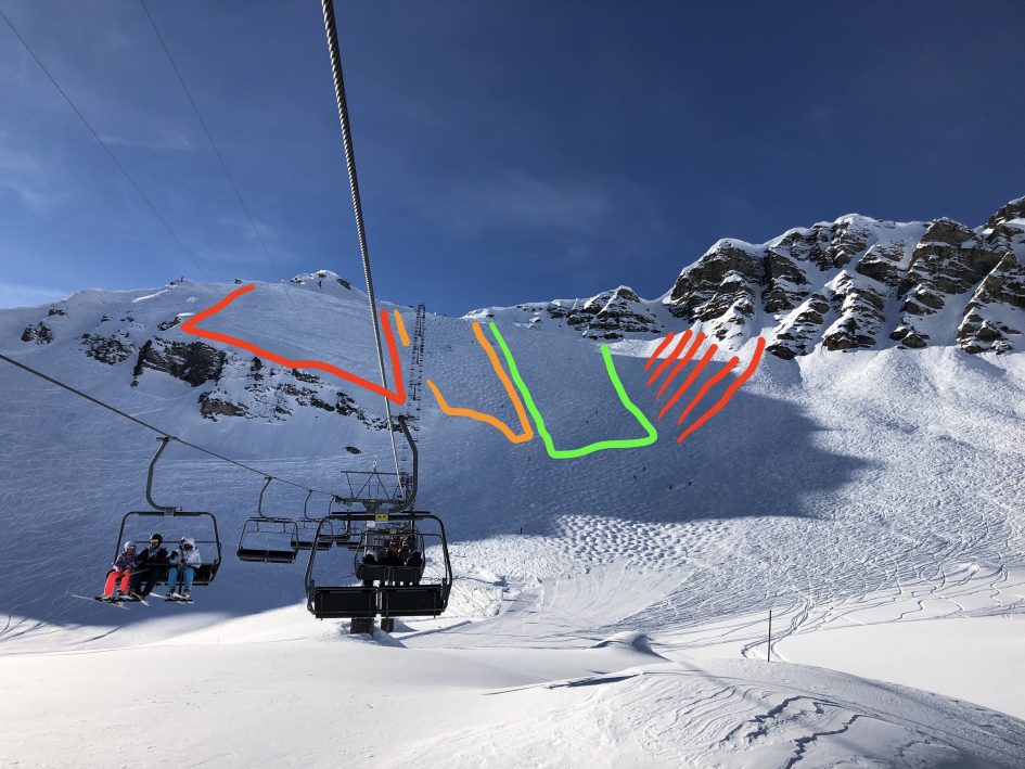 Icy ski conditions. Hard ski conditions. Skiing the Swiss Wall. Tips to ski the Swiss Wall. 