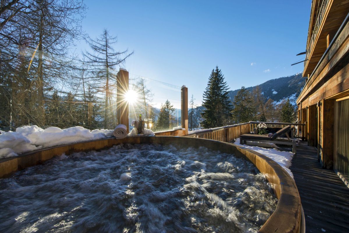 catered ski chalets in switzerland, luxury ski chalets in verbier, verbier chalets with a hot tub