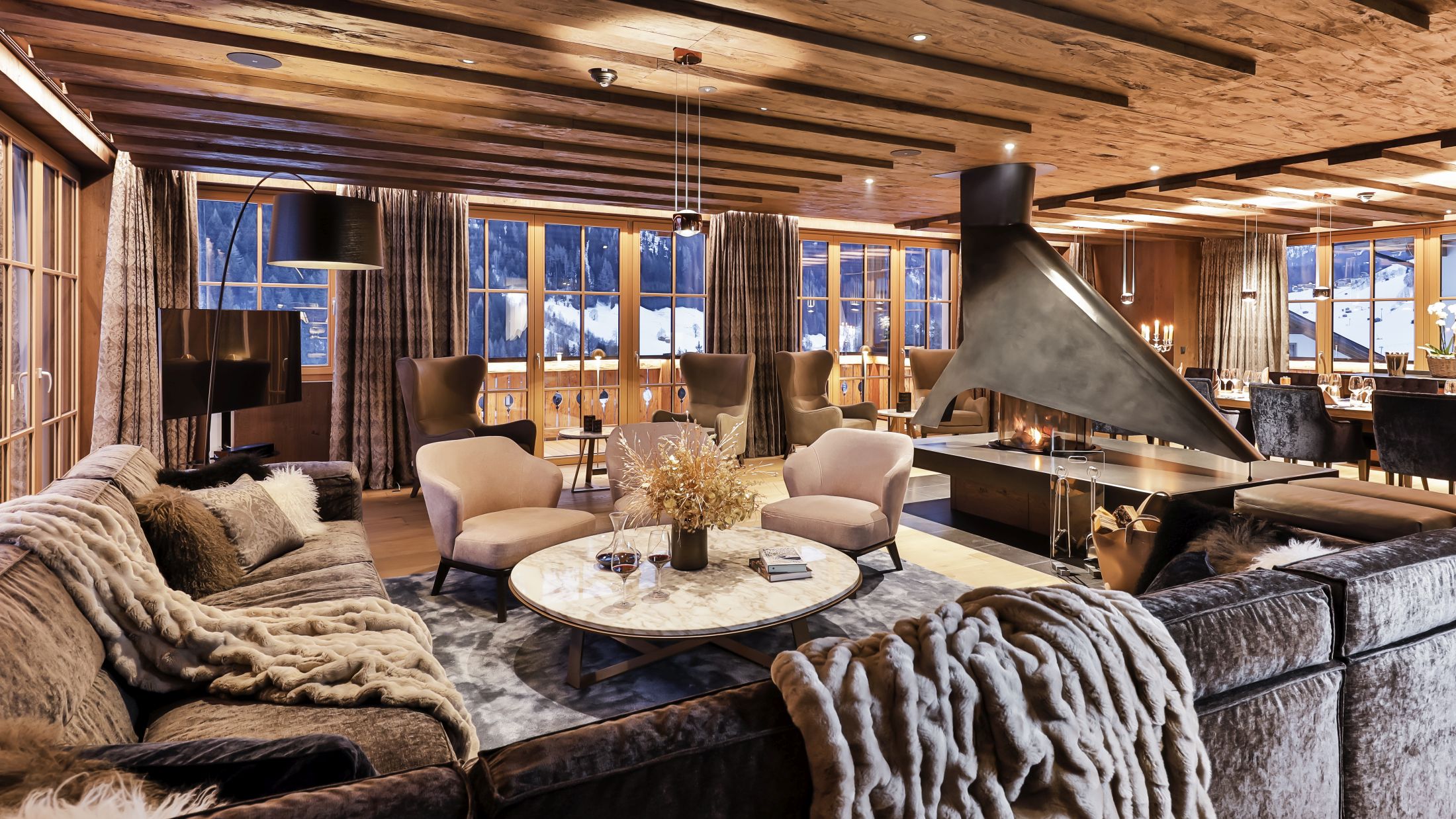 luxury ski chalet living room in St Anton. 