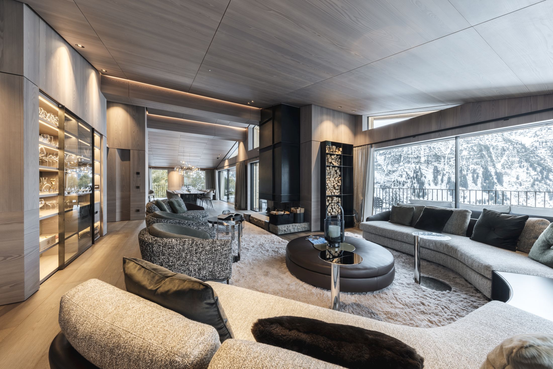 Stylish living area of Le Chalet, one of teh top luxury chalets in Oberlech.