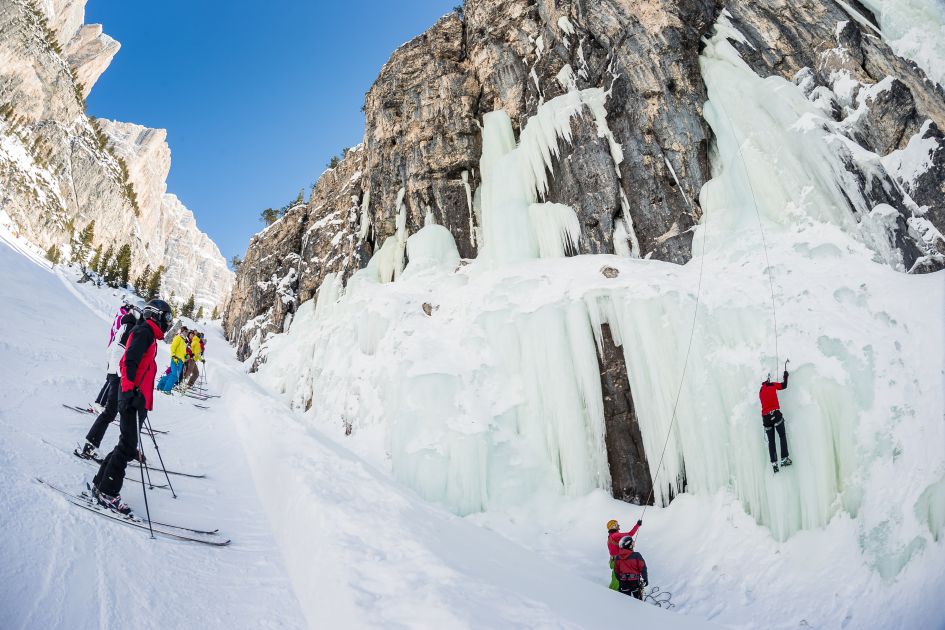 ski Hidden Valley, frozen waterfalls, ice climbing in Cortina