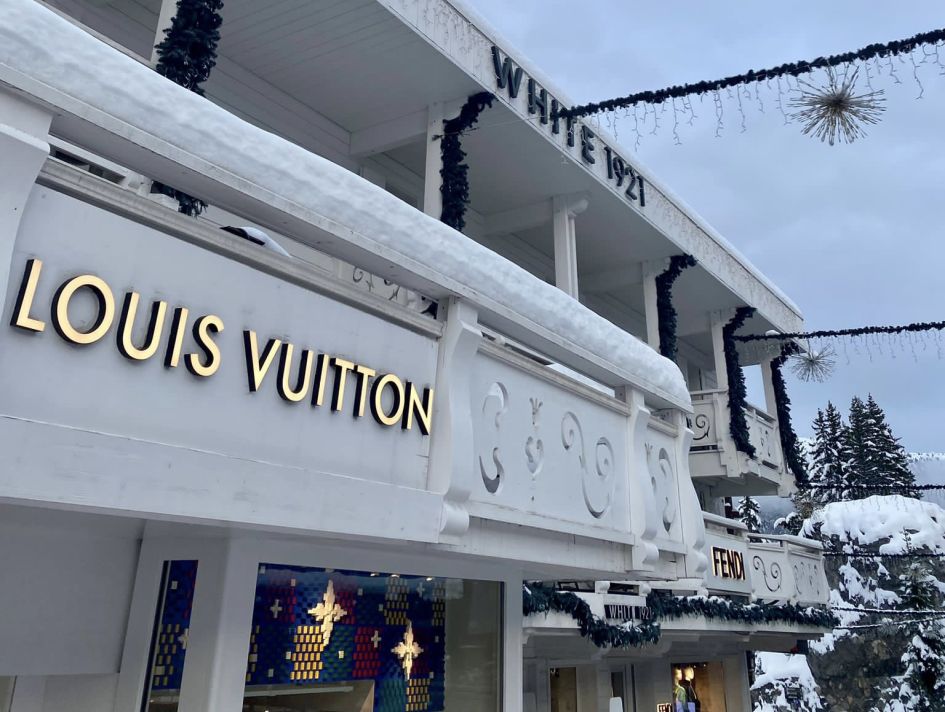 Daytime shopping in Courchevel 1850, specifically Louis Vuitton and designer shops