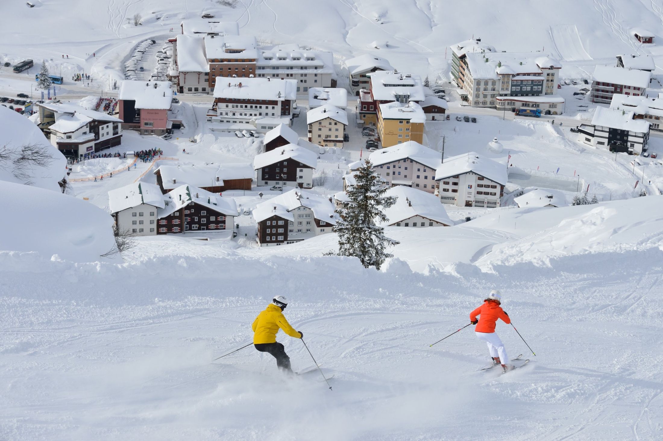 Skiing into Lech from the wider, Arlberg ski area - one of the largest in the world. 