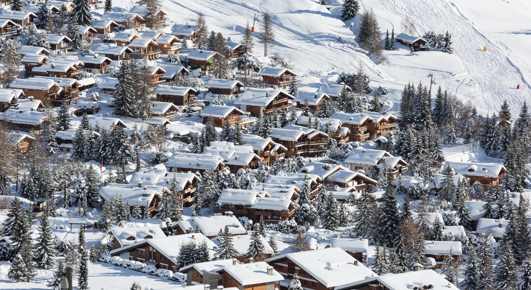 The rows of luxury chalets in Verbier display how it is a high end resort and how, each luxury chalet offers an uninterrupted view out to the mountains.