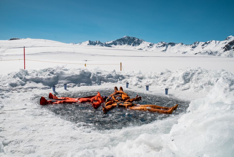 Ice floating on Lac de l'Ouillette, a truly unique activity to try on luxury ski chalet holidays in Val d'Isère 